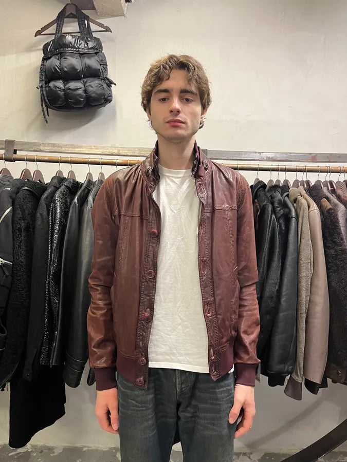 2000s Dolce & Gabbana Burgundy Button Ups Leather Rebel Jacket LPYsdSD 1