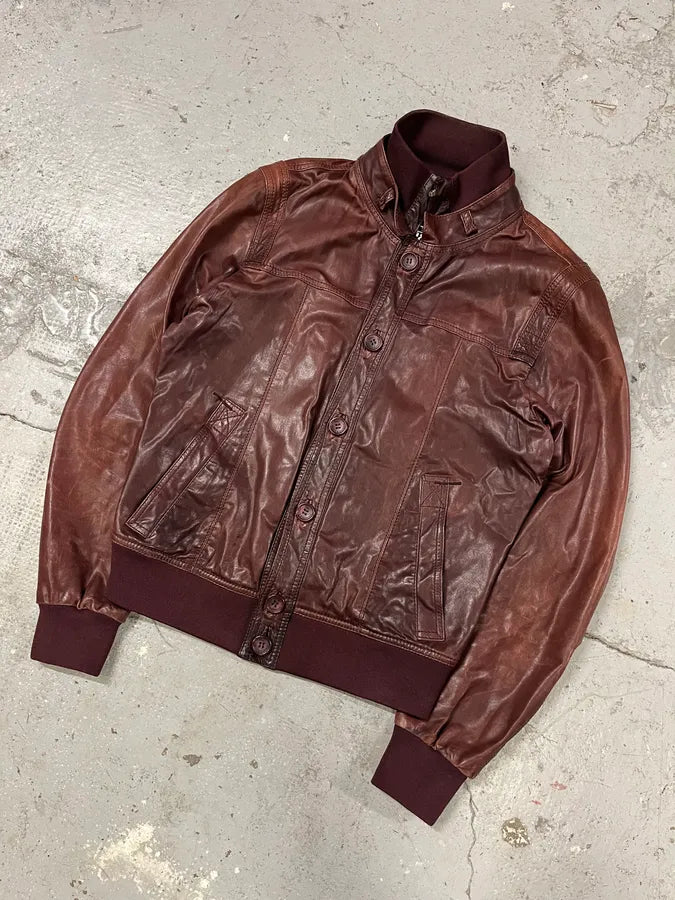 2000s Dolce & Gabbana Burgundy Button Ups Leather Rebel Jacket LPYsdSD 3