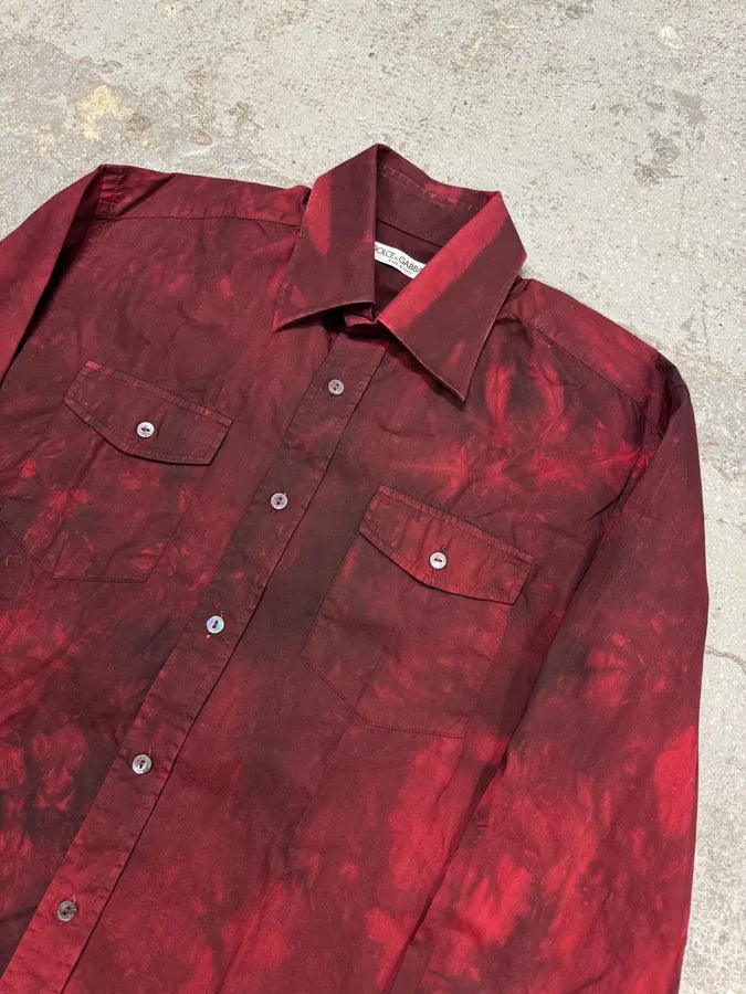 2000s Dolce & Gabbana Burgundy Fire Shirt vTceUxd 1