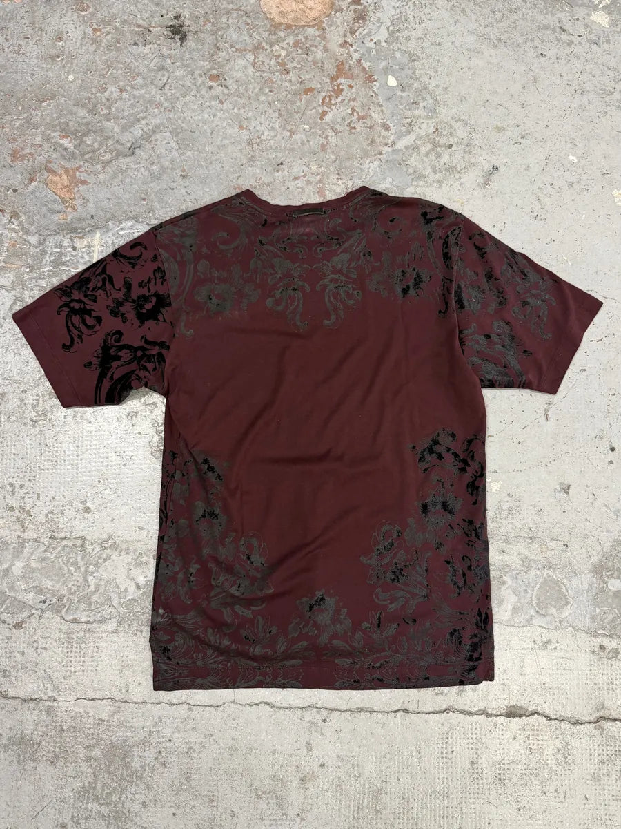 2000s Dolce & Gabbana Burgundy Velvet Ornament T-Shirt zGnUiDs 2