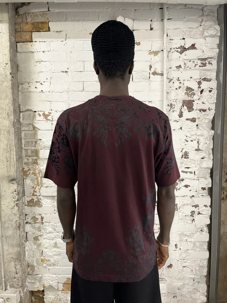 2000s Dolce & Gabbana Burgundy Velvet Ornament T-Shirt zGnUiDs 3