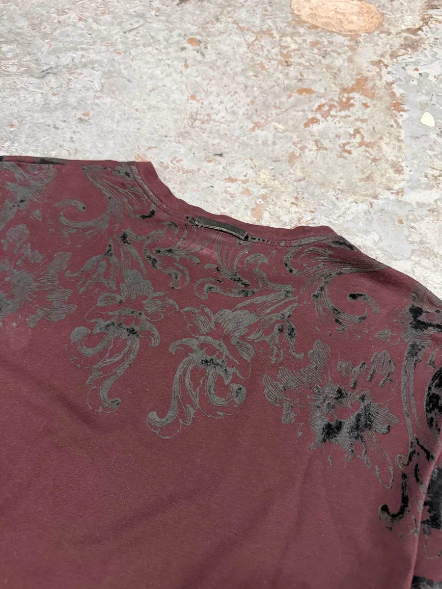 2000s Dolce & Gabbana Burgundy Velvet Ornament T-Shirt zGnUiDs 4