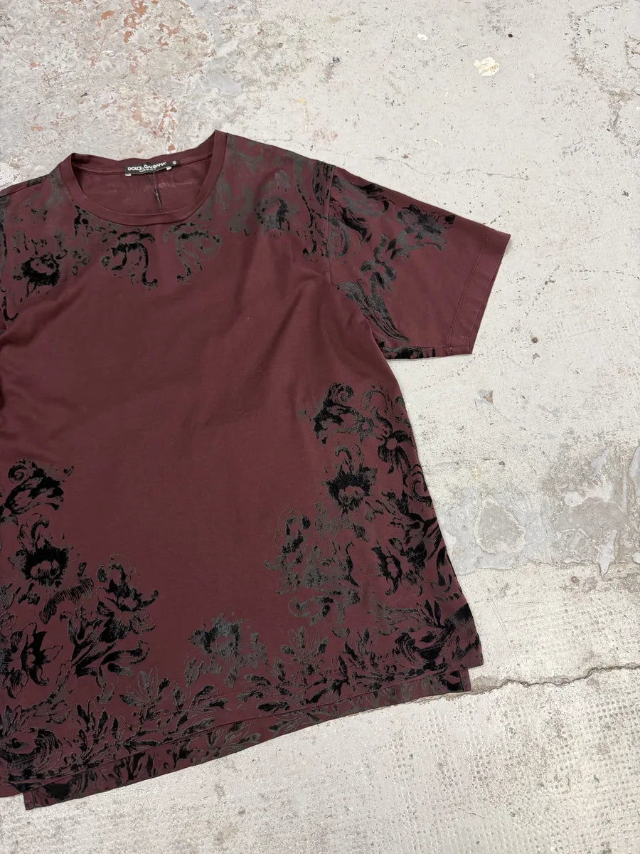 2000s Dolce & Gabbana Burgundy Velvet Ornament T-Shirt zGnUiDs 9