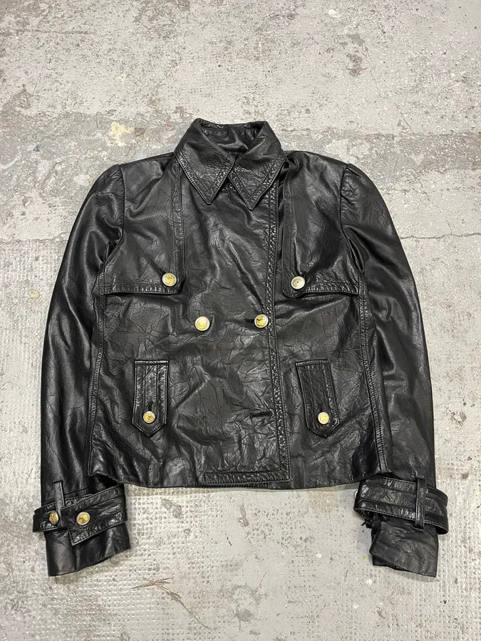 2000s Dolce & Gabbana Buttoned Black Leather Jacket TeSDGbZ 0