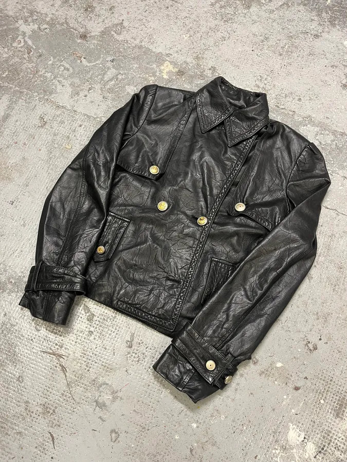 2000s Dolce & Gabbana Buttoned Black Leather Jacket TeSDGbZ 1