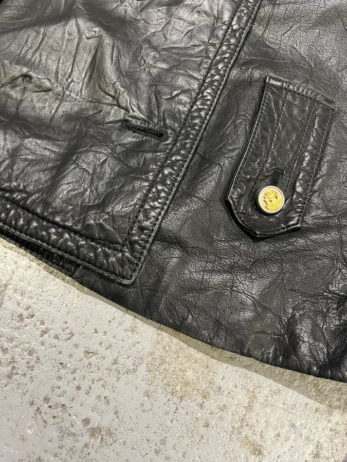 2000s Dolce & Gabbana Buttoned Black Leather Jacket TeSDGbZ 10