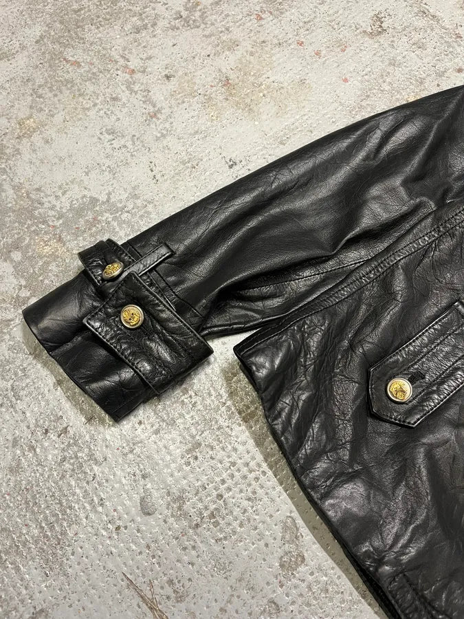 2000s Dolce & Gabbana Buttoned Black Leather Jacket TeSDGbZ 3