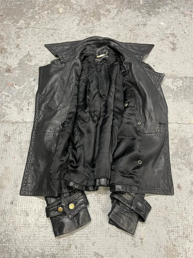 2000s Dolce & Gabbana Buttoned Black Leather Jacket TeSDGbZ 4
