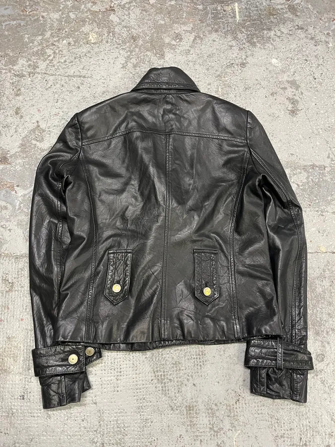 2000s Dolce & Gabbana Buttoned Black Leather Jacket TeSDGbZ 5