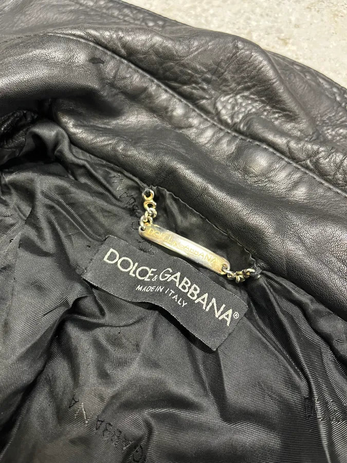 2000s Dolce & Gabbana Buttoned Black Leather Jacket TeSDGbZ 6