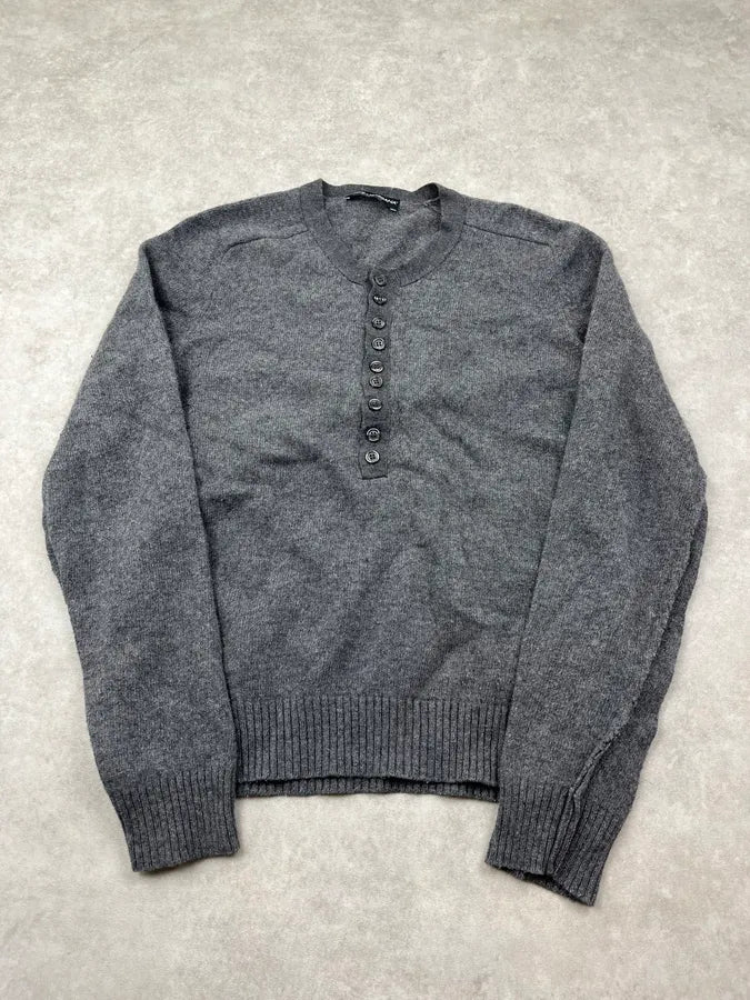 2000s Dolce & Gabbana Buttoned Grey Wool Henley Sweater eJqEpQY 0