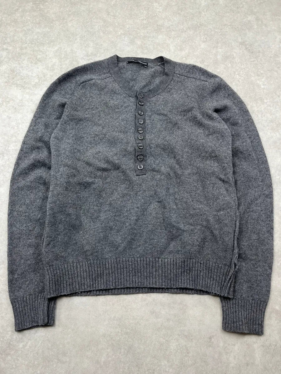 2000s Dolce & Gabbana Buttoned Grey Wool Henley Sweater eJqEpQY 3