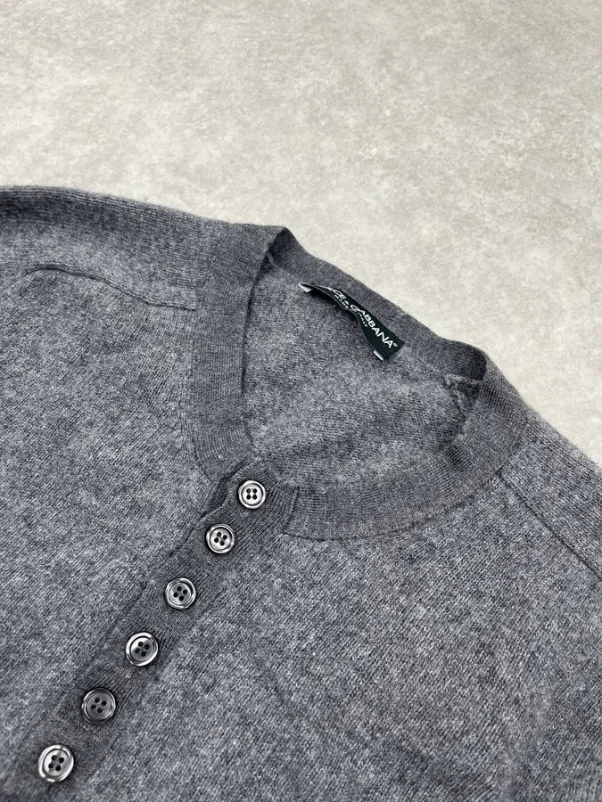 2000s Dolce & Gabbana Buttoned Grey Wool Henley Sweater eJqEpQY 4