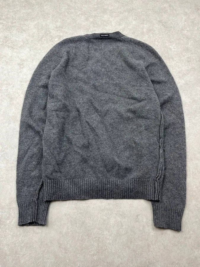 2000s Dolce & Gabbana Buttoned Grey Wool Henley Sweater eJqEpQY 6