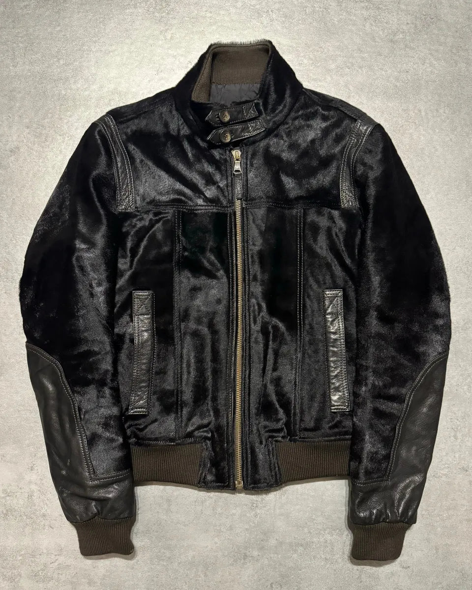 2000s Dolce & Gabbana Calf Lamb Black Fur Leather Italian Jacket YRXPRFK 0