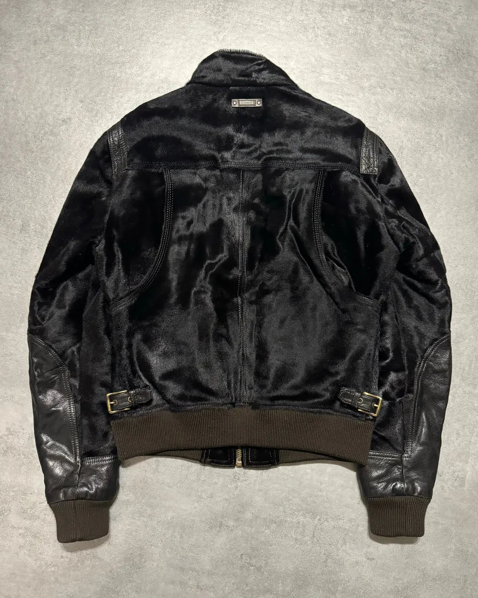 2000s Dolce & Gabbana Calf Lamb Black Fur Leather Italian Jacket YRXPRFK 1