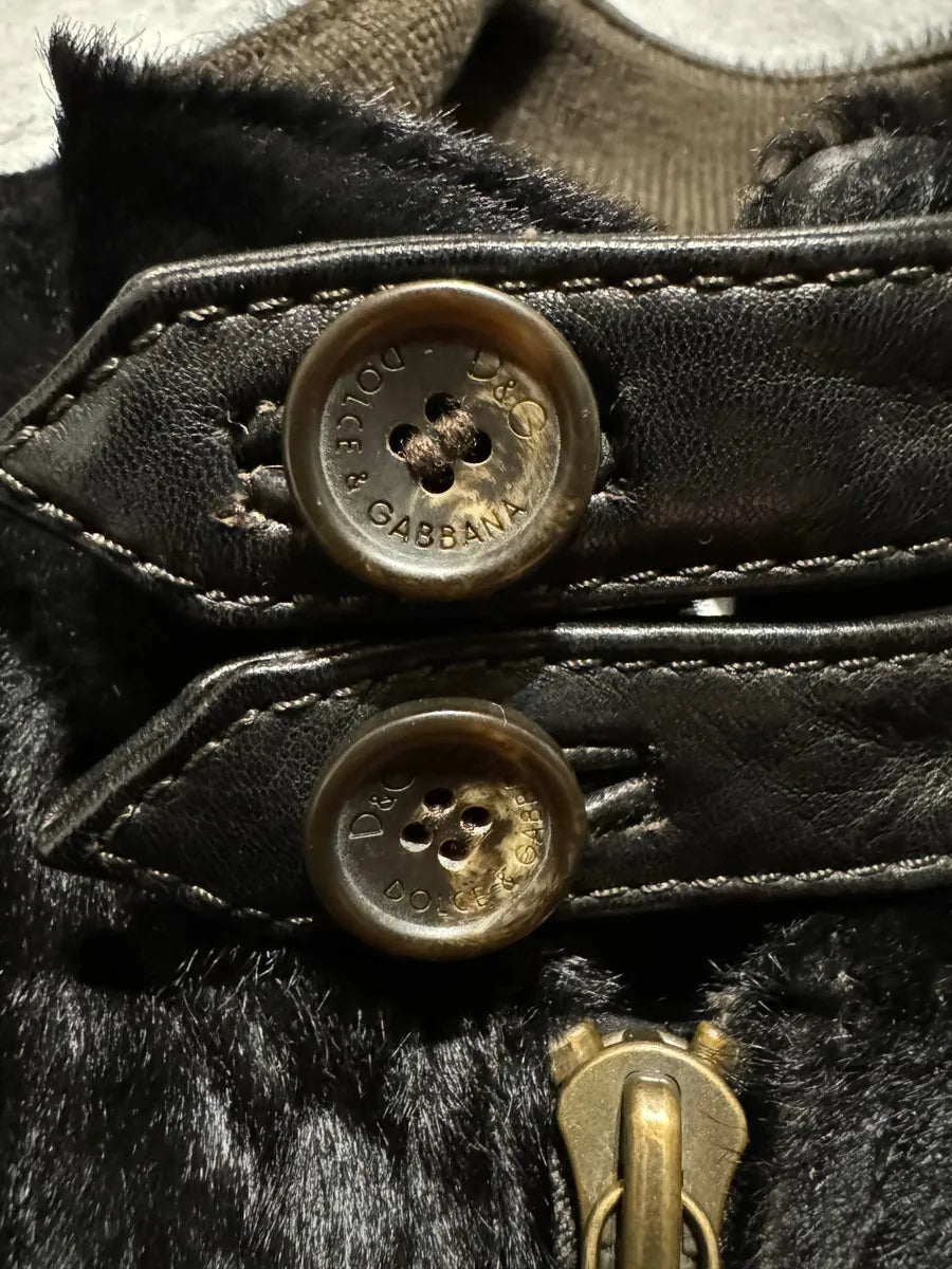 2000s Dolce & Gabbana Calf Lamb Black Fur Leather Italian Jacket YRXPRFK 10