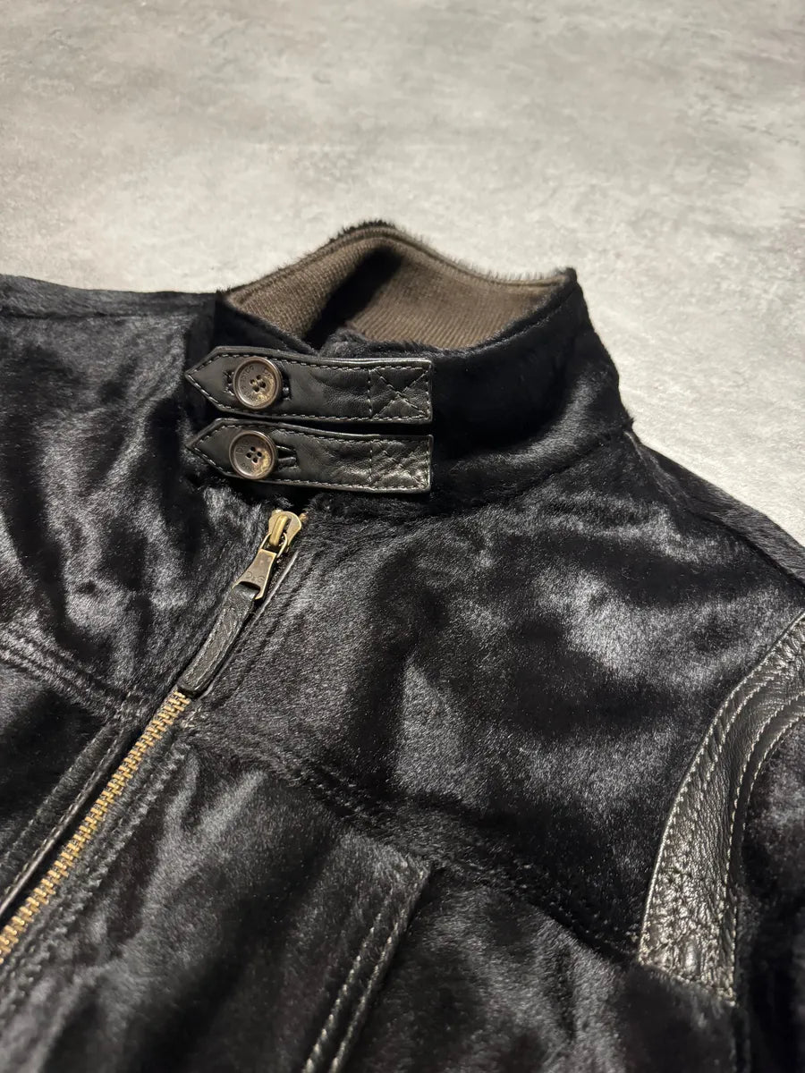 2000s Dolce & Gabbana Calf Lamb Black Fur Leather Italian Jacket YRXPRFK 11