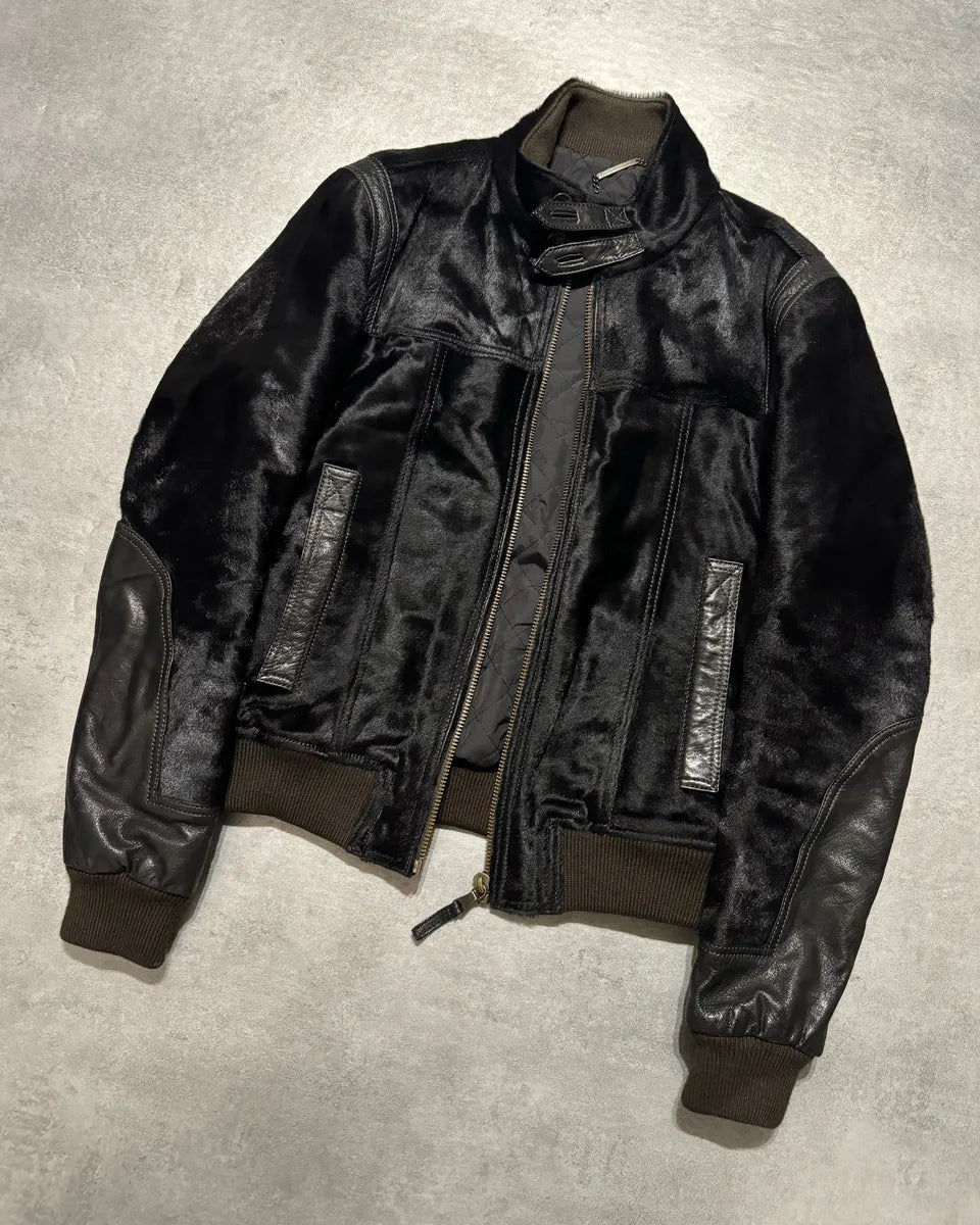 2000s Dolce & Gabbana Calf Lamb Black Fur Leather Italian Jacket YRXPRFK 2