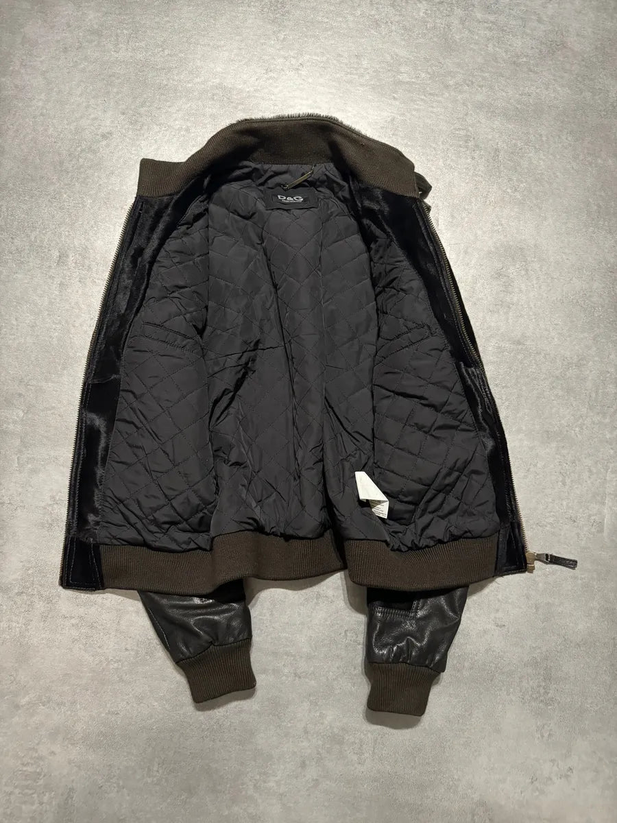2000s Dolce & Gabbana Calf Lamb Black Fur Leather Italian Jacket YRXPRFK 3