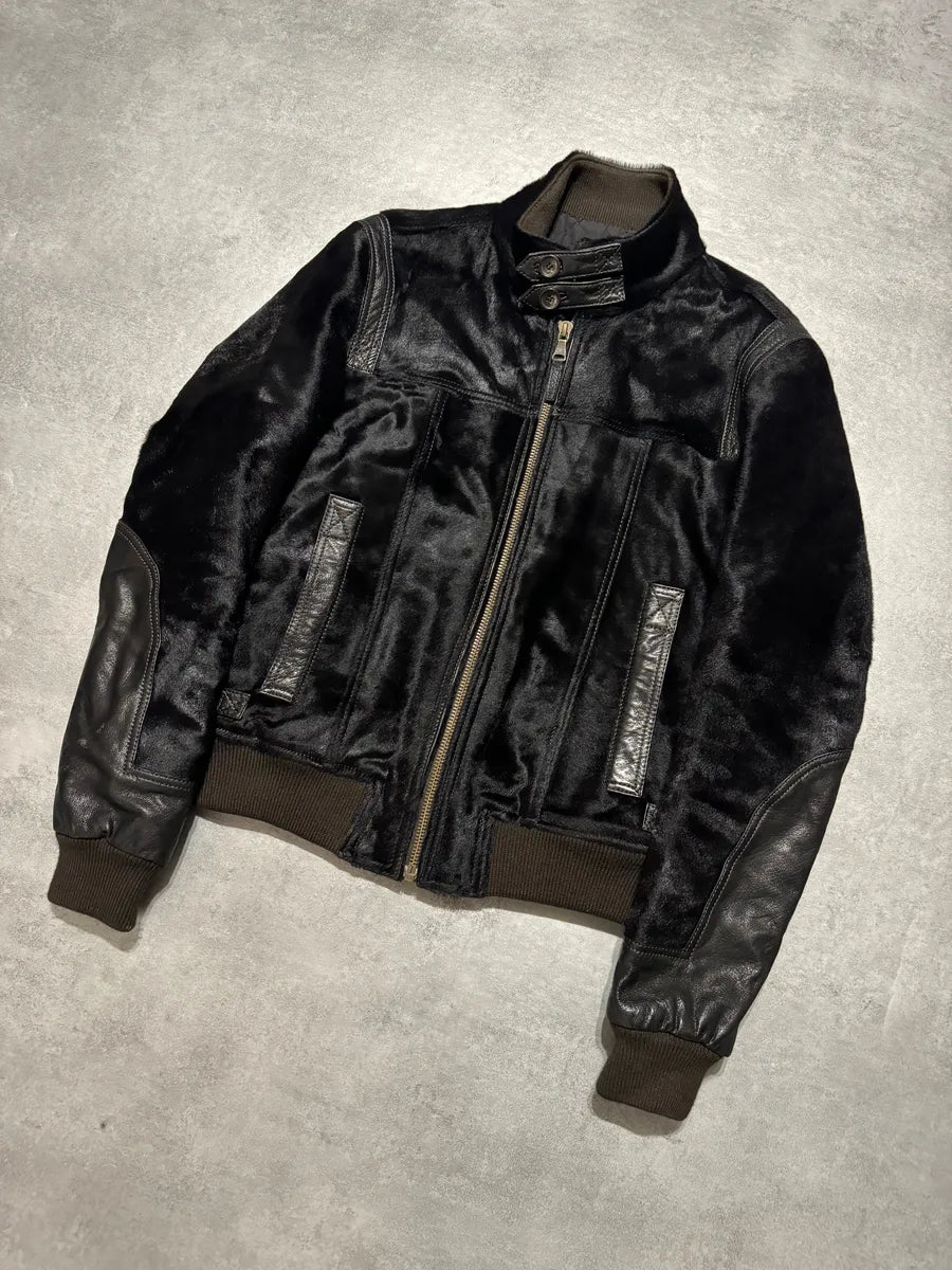 2000s Dolce & Gabbana Calf Lamb Black Fur Leather Italian Jacket YRXPRFK 4