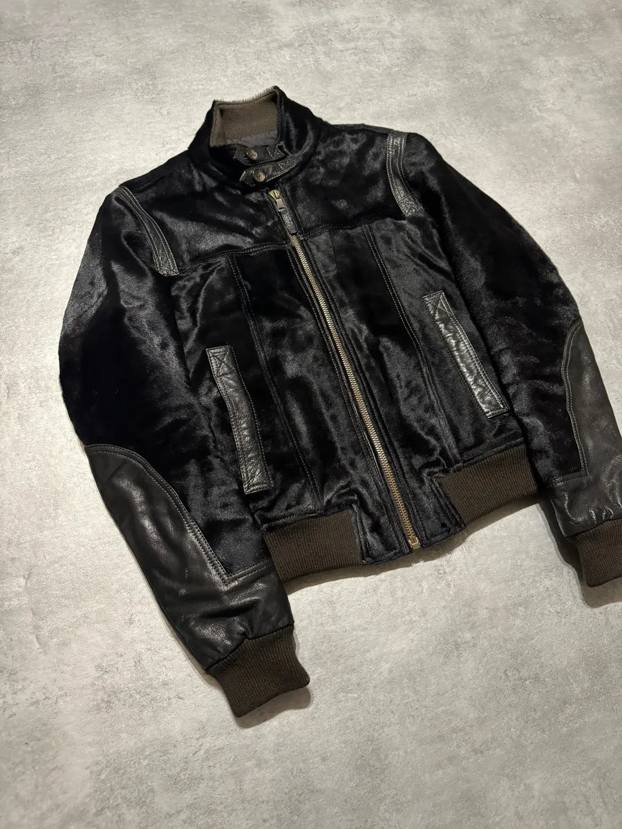 2000s Dolce & Gabbana Calf Lamb Black Fur Leather Italian Jacket YRXPRFK 5
