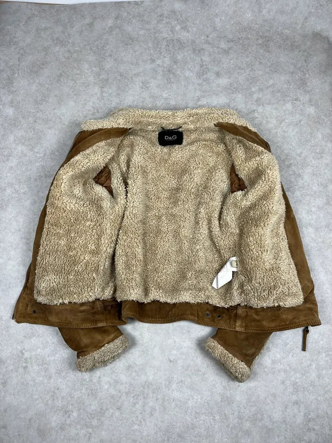 2000s Dolce & Gabbana Camel Beige Aviator Shearling Leather Jacket VAJPHeW 9