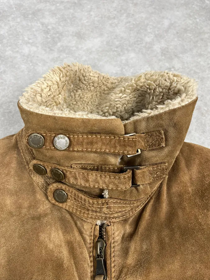 2000s Dolce & Gabbana Camel Beige Aviator Shearling Leather Jacket VAJPHeW 7