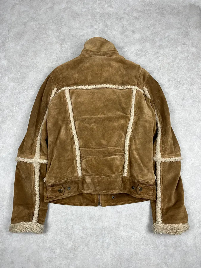 2000s Dolce & Gabbana Camel Beige Aviator Shearling Leather Jacket VAJPHeW 5