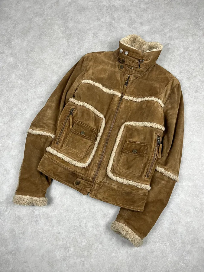 2000s Dolce & Gabbana Camel Beige Aviator Shearling Leather Jacket VAJPHeW 3