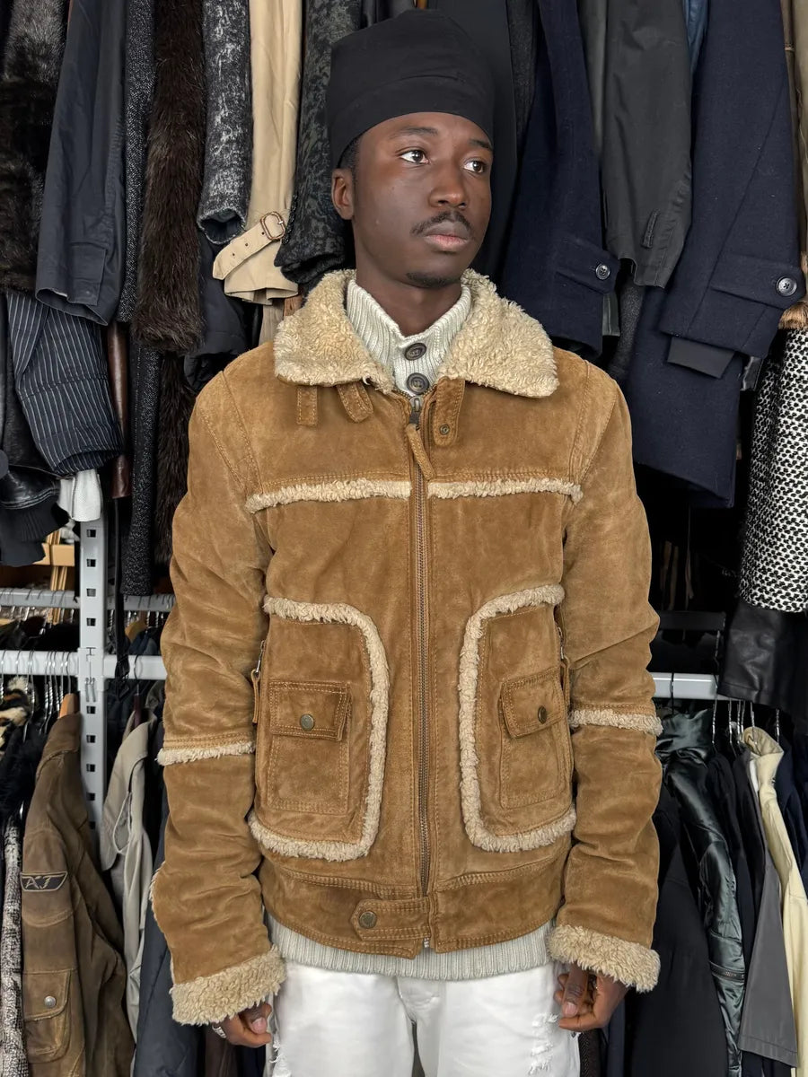 2000s Dolce & Gabbana Camel Beige Aviator Shearling Leather Jacket VAJPHeW 1