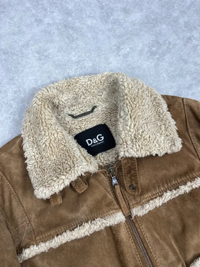 2000s Dolce & Gabbana Camel Beige Aviator Shearling Leather Jacket VAJPHeW 4