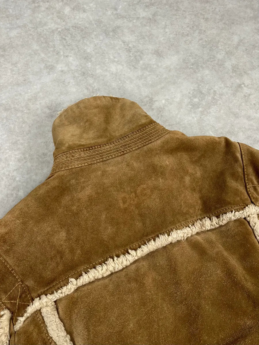 2000s Dolce & Gabbana Camel Beige Aviator Shearling Leather Jacket VAJPHeW 6