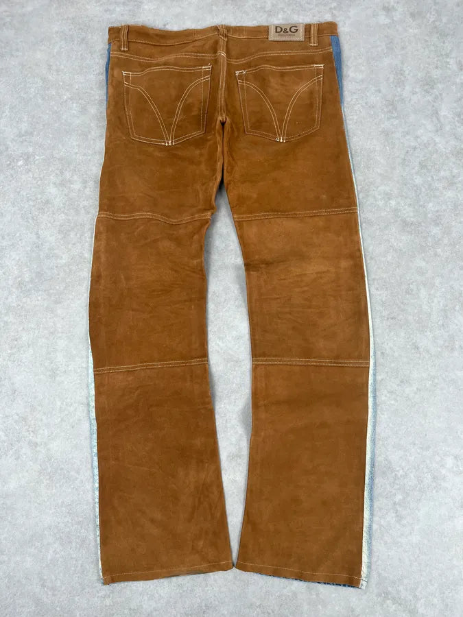 2000s Dolce & Gabbana Camel Blue Hybrid Leather Denim Jeans OXBVObD 6