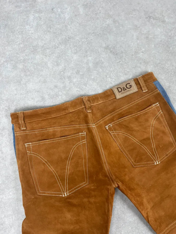2000s Dolce & Gabbana Camel Blue Hybrid Leather Denim Jeans OXBVObD 7