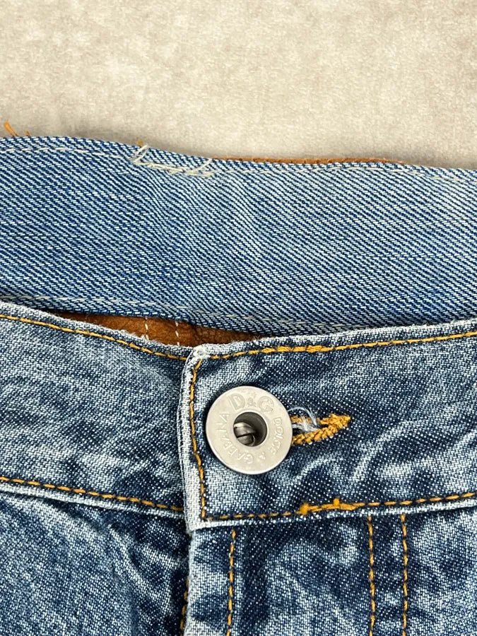 2000s Dolce & Gabbana Camel Blue Hybrid Leather Denim Jeans OXBVObD 11