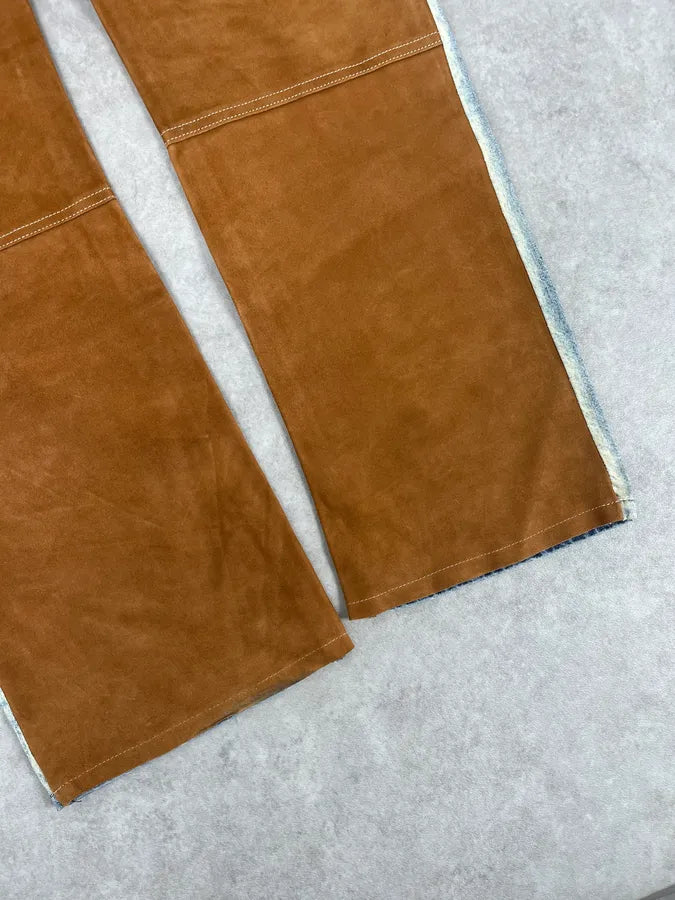 2000s Dolce & Gabbana Camel Blue Hybrid Leather Denim Jeans OXBVObD 9