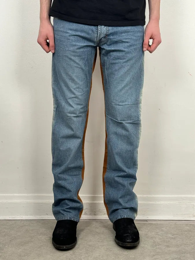 2000s Dolce & Gabbana Camel Blue Hybrid Leather Denim Jeans OXBVObD 1