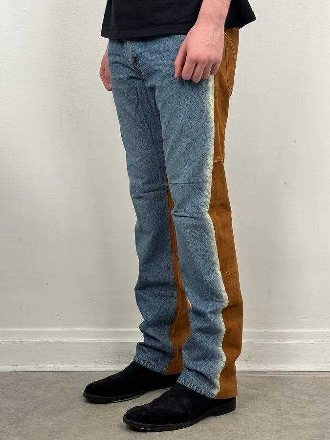 2000s Dolce & Gabbana Camel Blue Hybrid Leather Denim Jeans OXBVObD 2