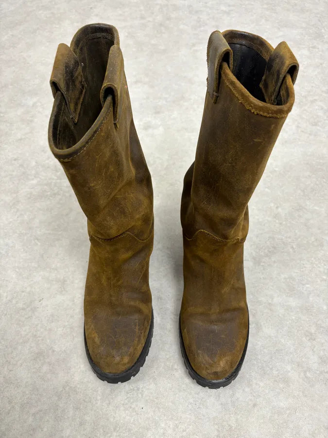 2000s Dolce & Gabbana Camel Eroded Leather Boots vwVdtDe 1