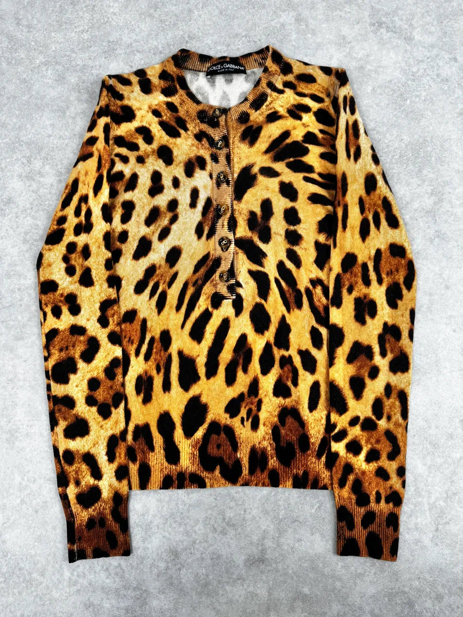 SS2005 Dolce & Gabbana Camel Leopard Cashmere Cardigan gwiaLMH 0