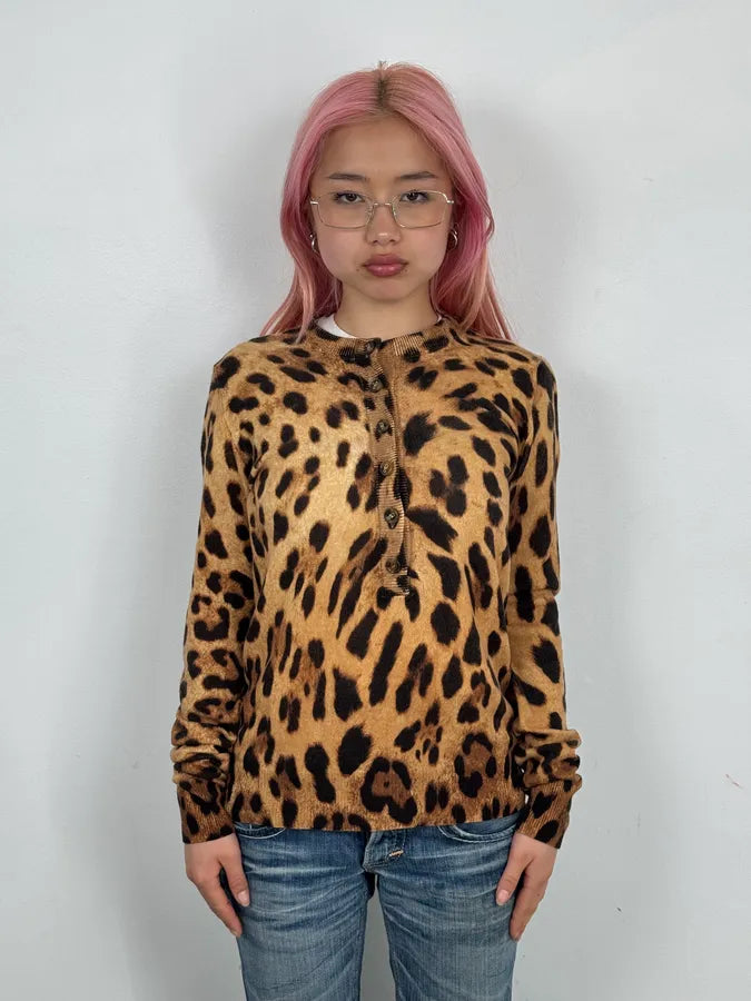 SS2005 Dolce & Gabbana Camel Leopard Cashmere Cardigan gwiaLMH 1