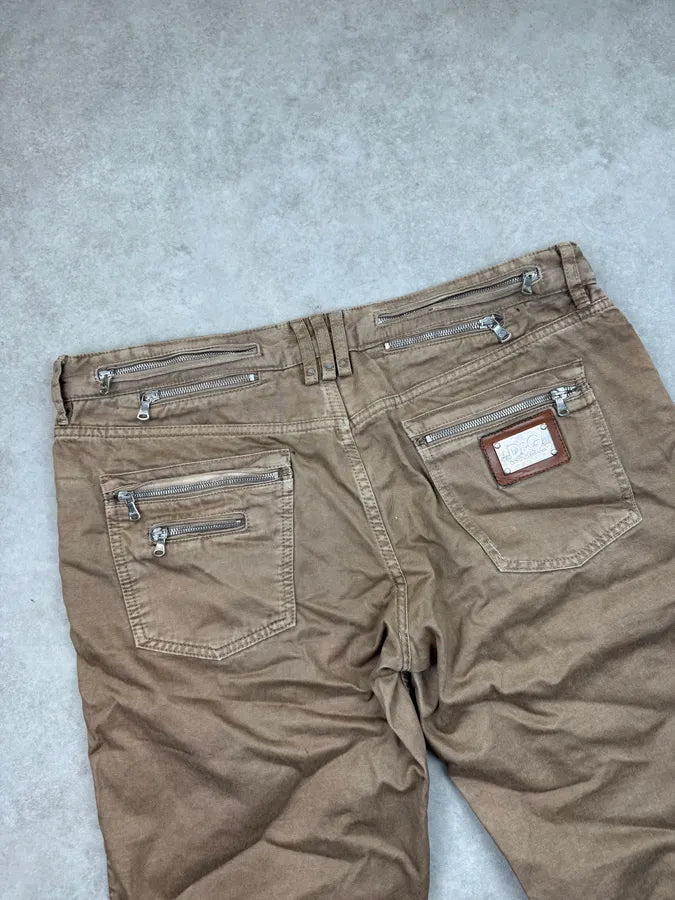SS2008 Dolce & Gabbana Camel Multi-Zip Denim Shorts iNsugbO 8