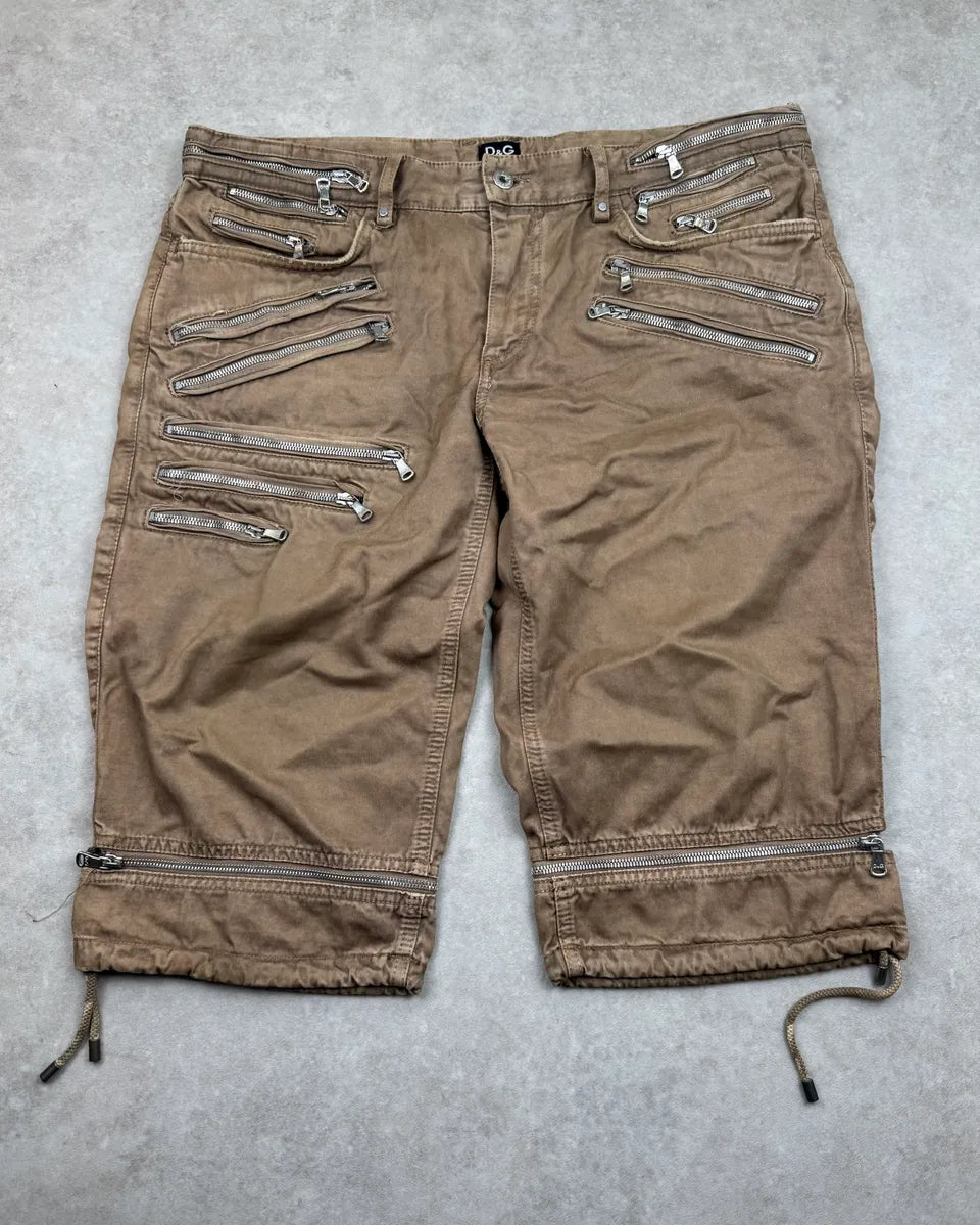 SS2008 Dolce & Gabbana Camel Multi-Zip Denim Shorts iNsugbO 4