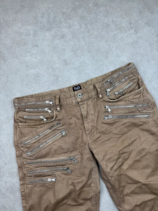 SS2008 Dolce & Gabbana Camel Multi-Zip Denim Shorts iNsugbO 6