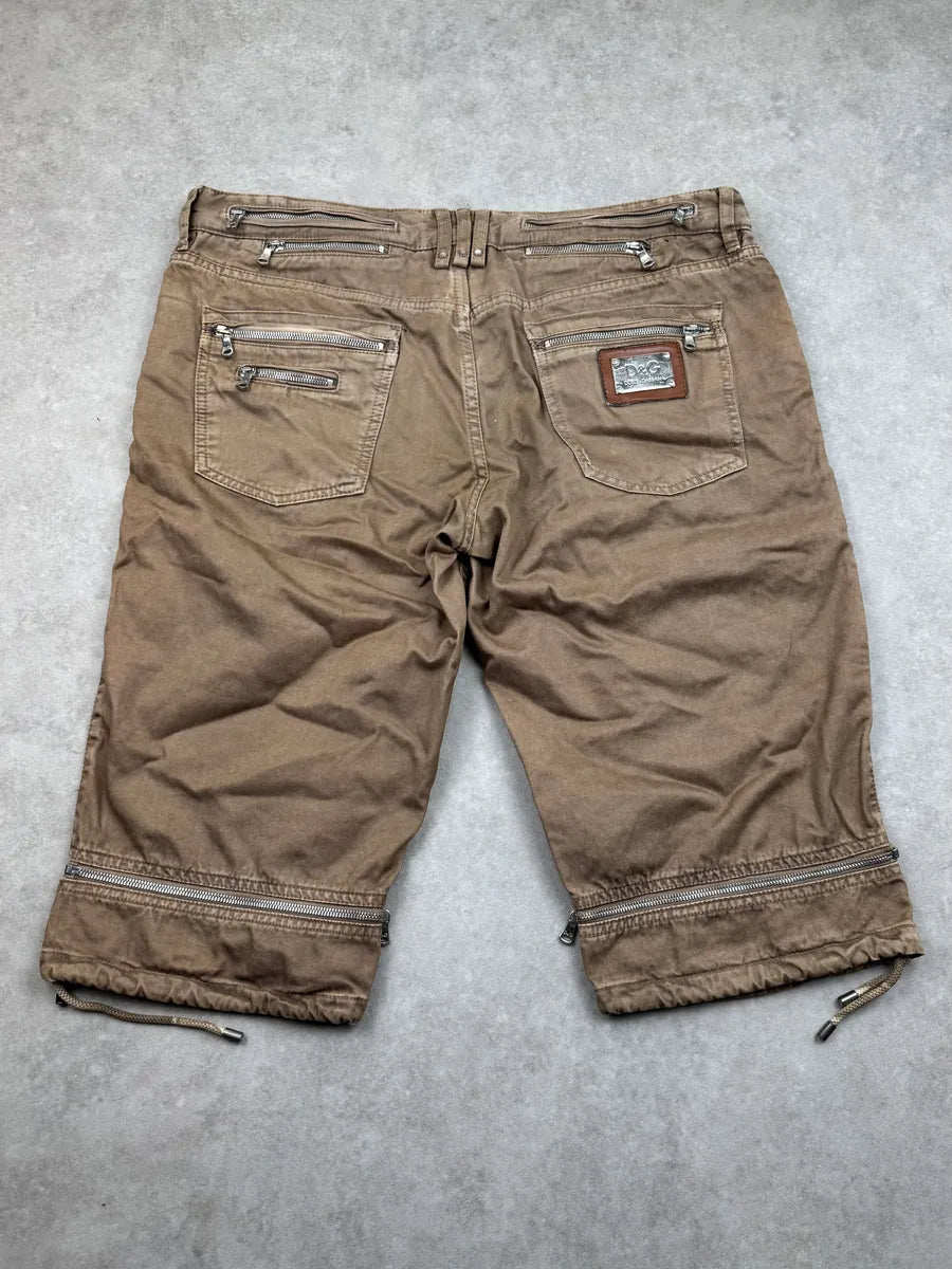 SS2008 Dolce & Gabbana Camel Multi-Zip Denim Shorts iNsugbO 7