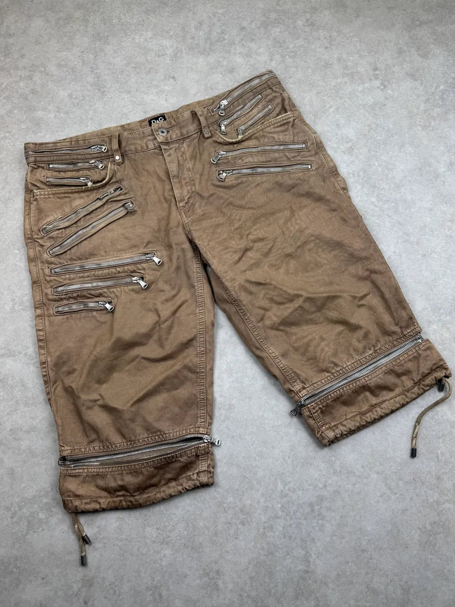 SS2008 Dolce & Gabbana Camel Multi-Zip Denim Shorts iNsugbO 5
