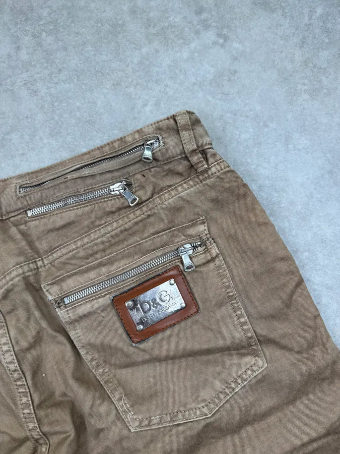 SS2008 Dolce & Gabbana Camel Multi-Zip Denim Shorts iNsugbO 9