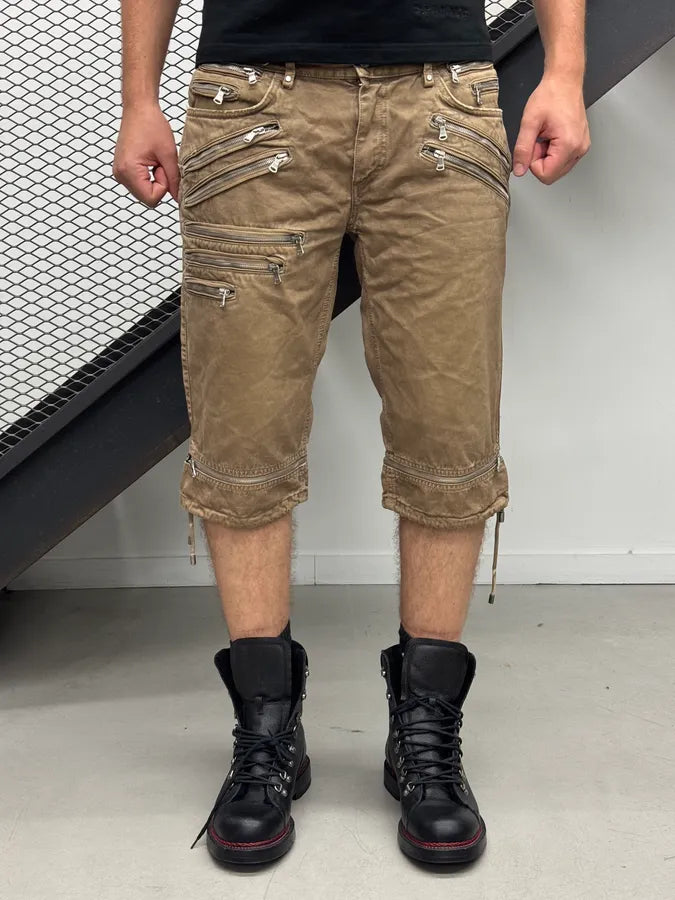 SS2008 Dolce & Gabbana Camel Multi-Zip Denim Shorts iNsugbO 0