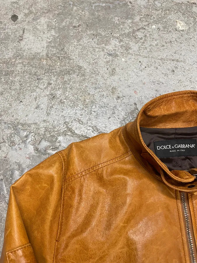 2000s Dolce & Gabbana Camel Multi Zips Biker Leather Jacket (L) 2